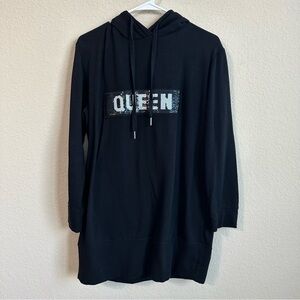 Design Lab Dress Queen Sequins Black Hoodie Sweatshirt Mini Trendy Streetwear
